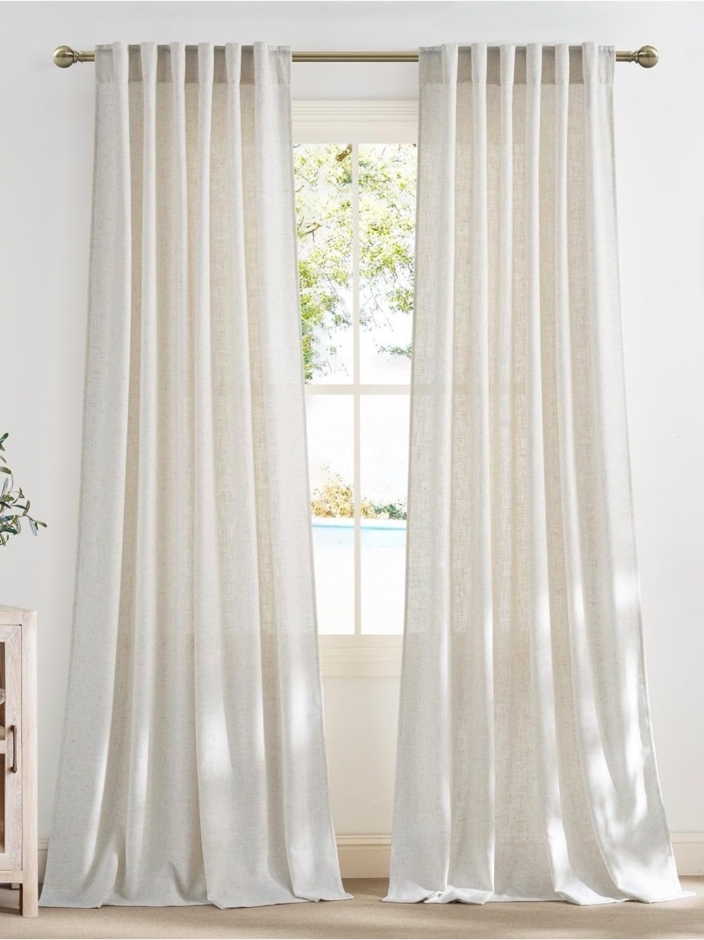 Nicetown Beige Linen Light Filtering Privacy Curtain Panels Rod Pocket 66x96
